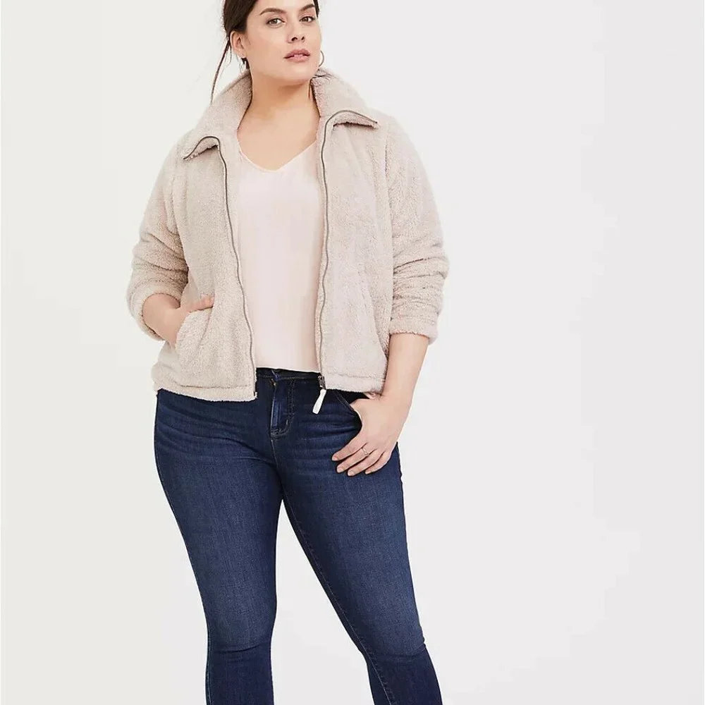 Torrid Tan Faux Sherpa Teddy Jacket Soft Cozy Plush Full Zip Plus Size 2 2X - Picture 2 of 9